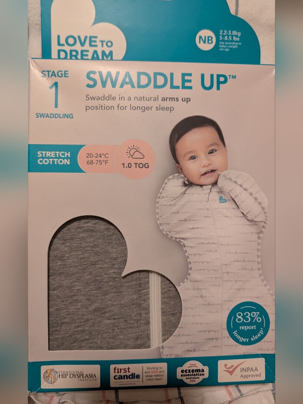 NWT NB Swaddle Set- 1 Halo sleepsack, 1 Love To Dream, Grey - Picture 2 of 5
